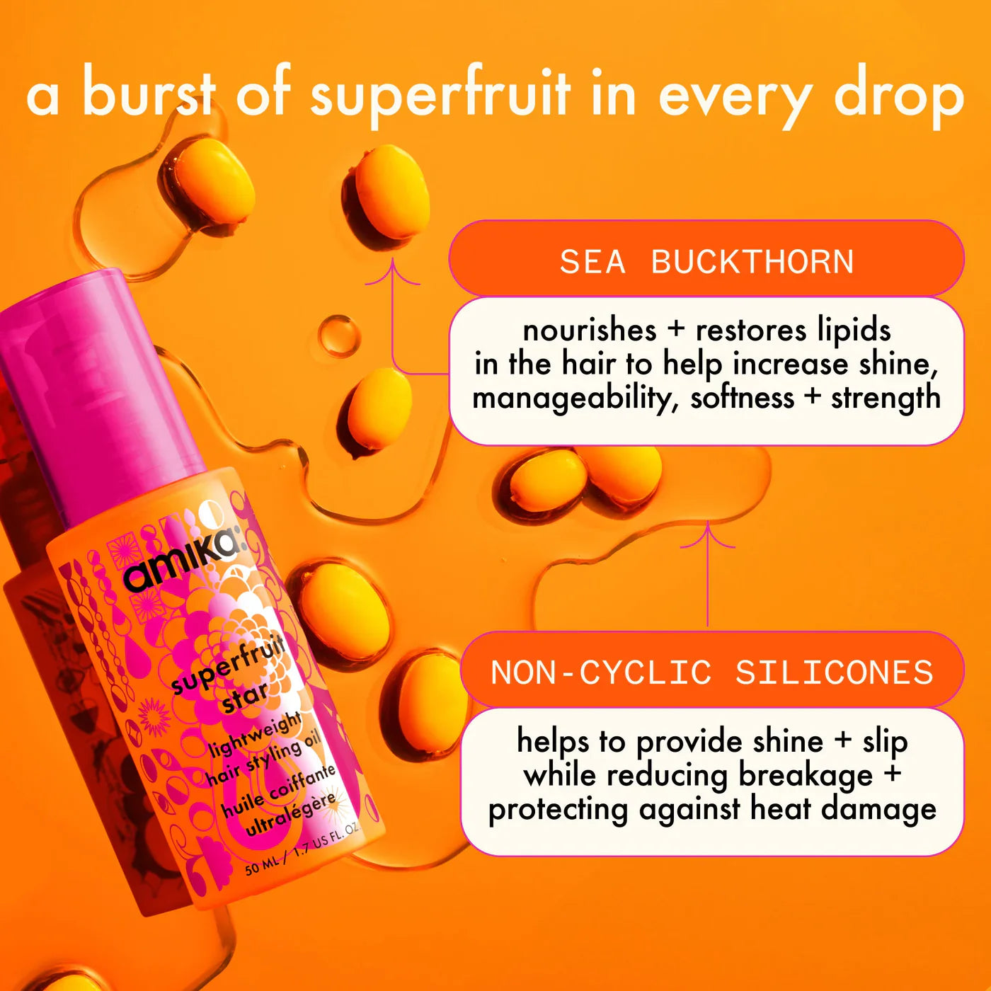 AMIKA superfruit star lightweight hair styling oil 50ml/1.7oz