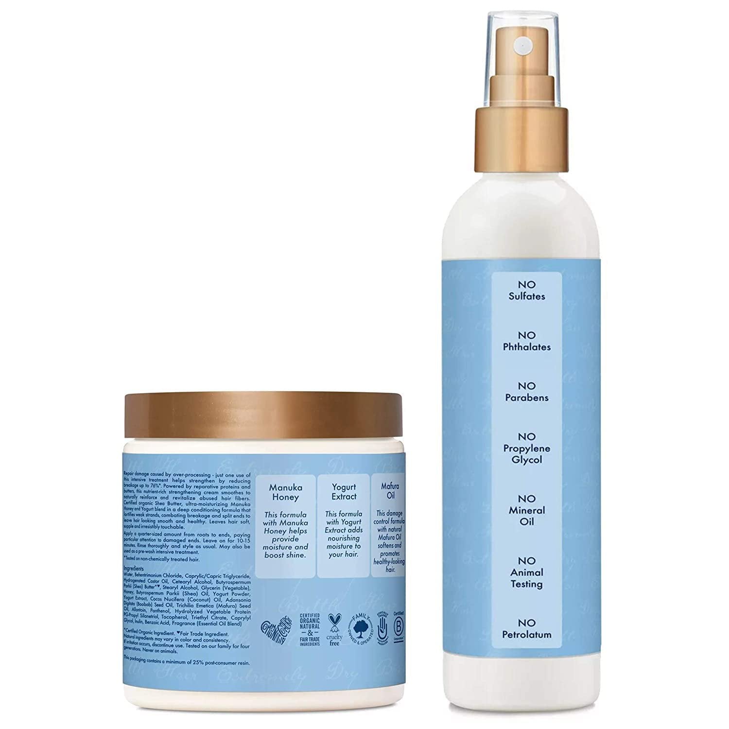 Shea Moisture Manuka Honey & Yogurt Hydrating Repair Treatment Leave-In Conditioner Spray + Hair Mask Set