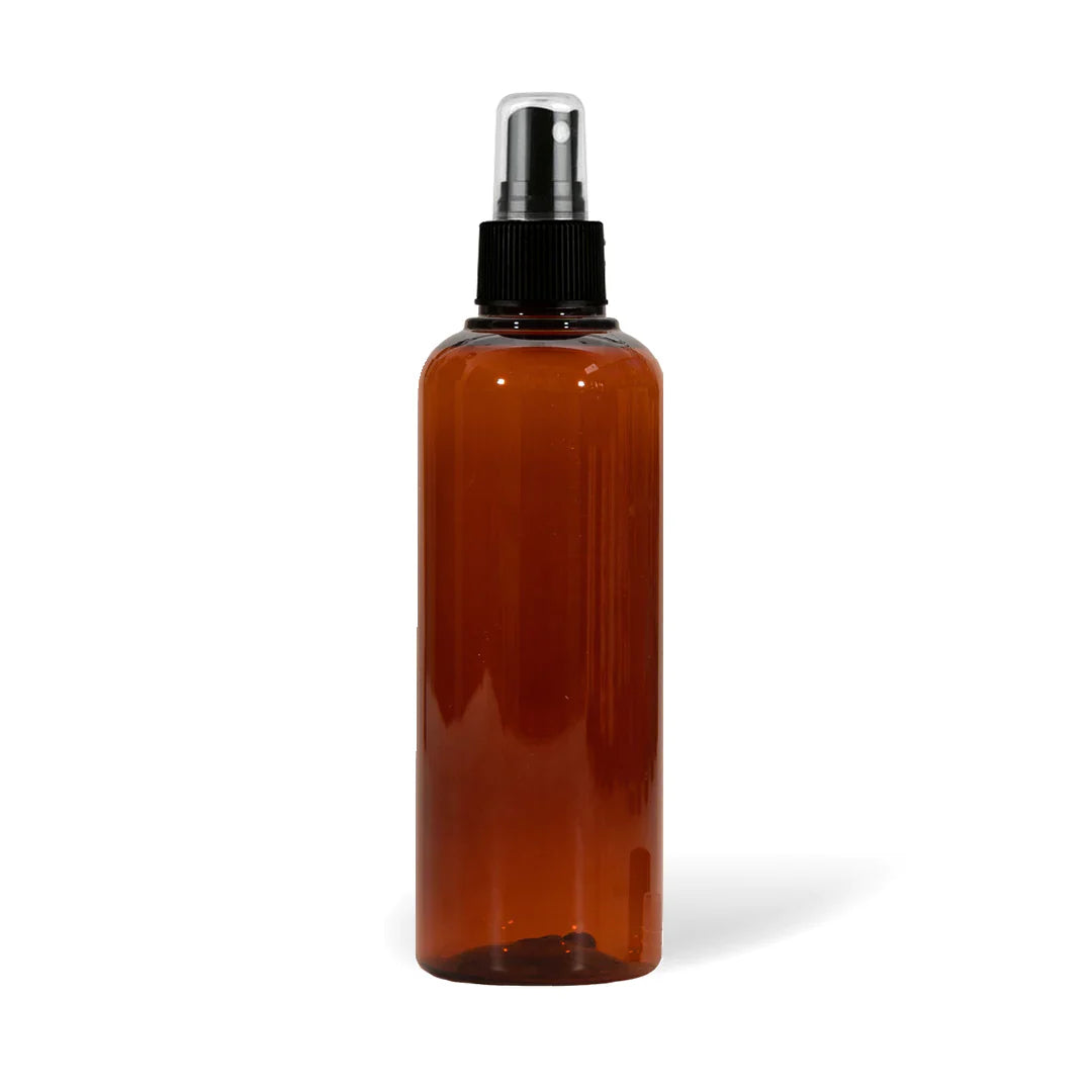 BROWN PLASTIC BOTTLE (PET) WITH SPRAY CAP