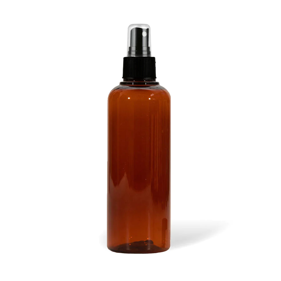 BROWN PLASTIC BOTTLE (PET) WITH SPRAY CAP