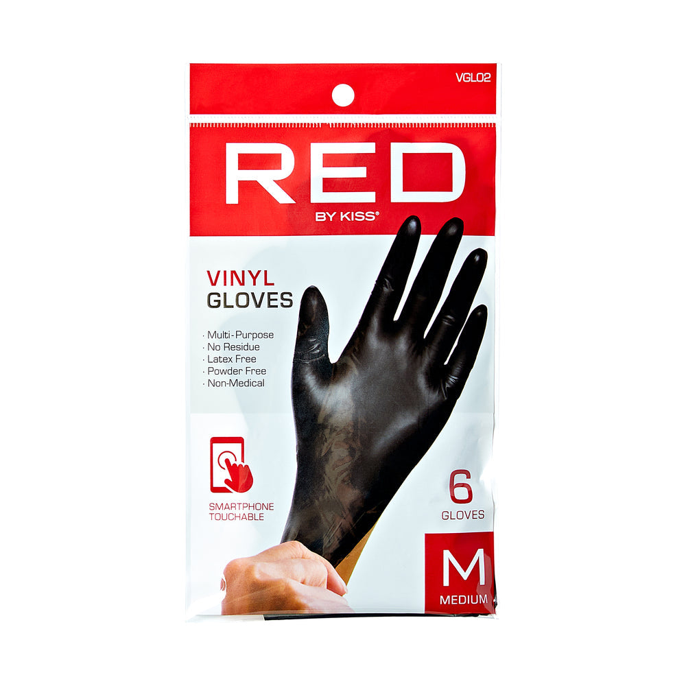Red By Kiss Black Vinyl Gloves (6pcs)  For Professionals & Beginners