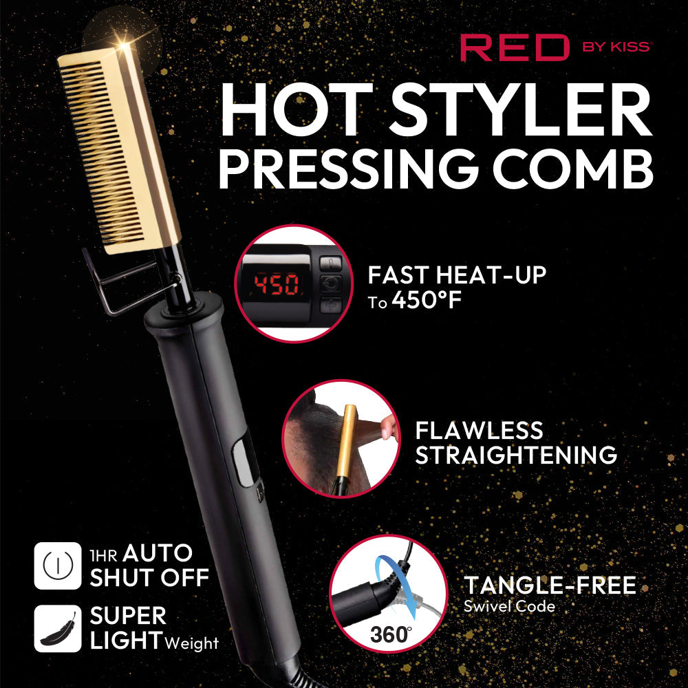 Red By Kiss Hot Styler Curved Teeth Teeth Pressing Comb
