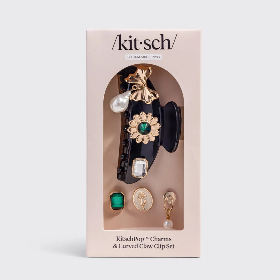 Kitsch pop Curved Claw Clip 7pc Set Vintage - Black