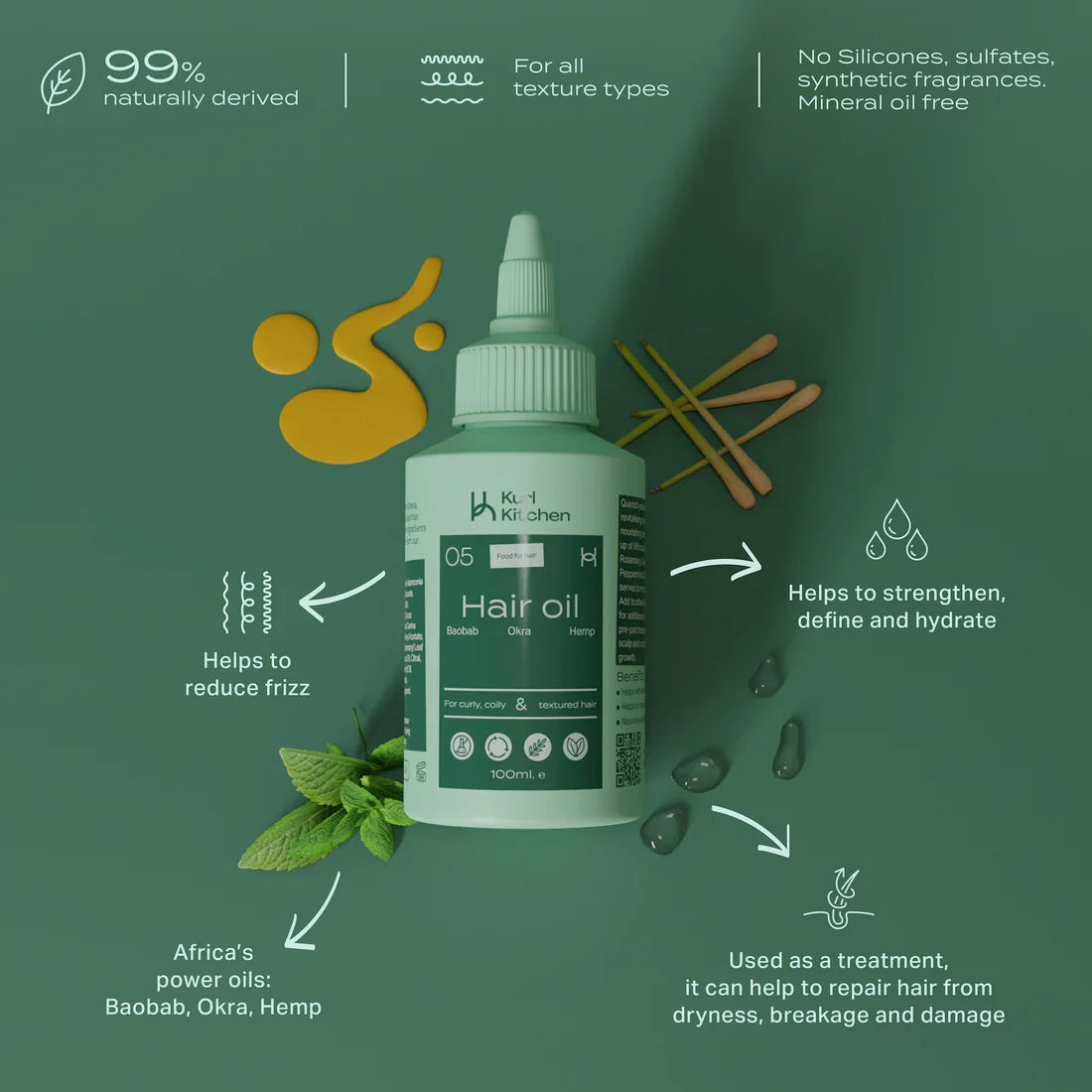 KURL KITCHEN Okra and Hemp Hair Oil 100ML