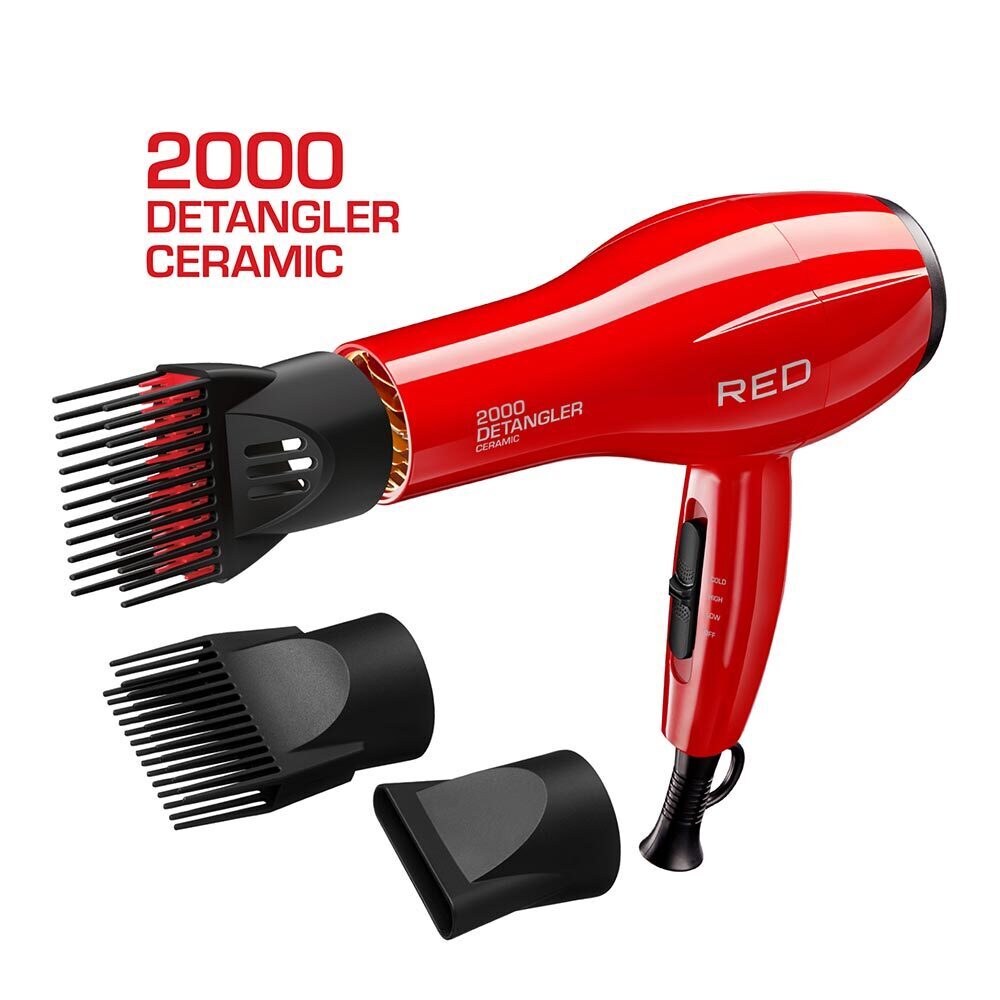Red By kiss 2000 Ceramic Detangler Dryer 3 Styling Attachments