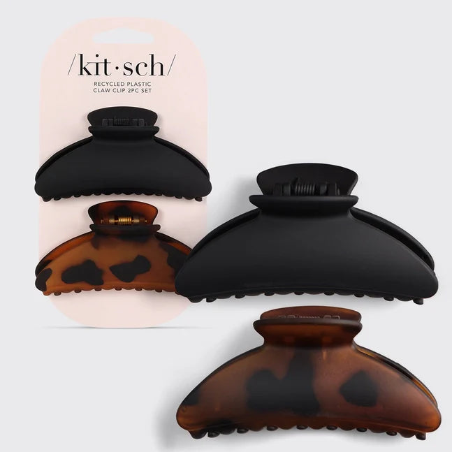 Kitsch Recycled Plastic Medium Claw Clips 2pc - Black & Tort