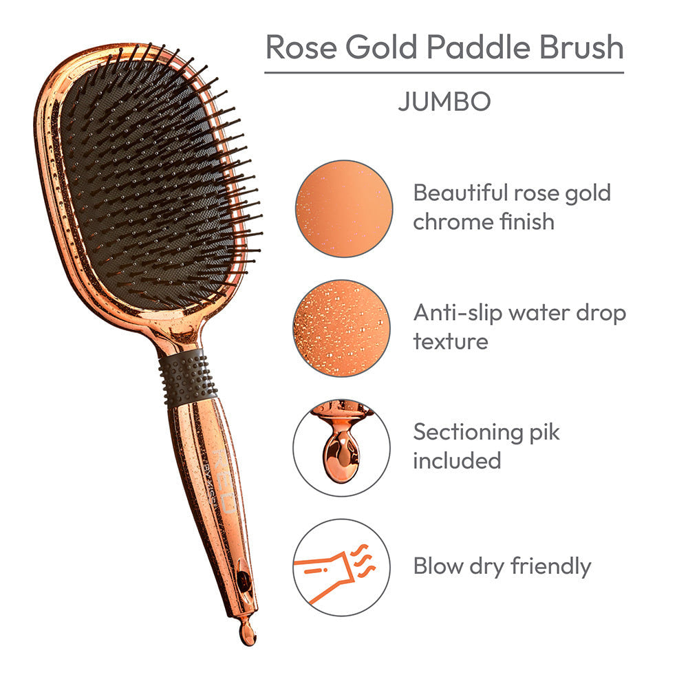 Red By Kiss Rose Gold Chrome Paddle ROUND Brush  Perfect for Blow Drying,