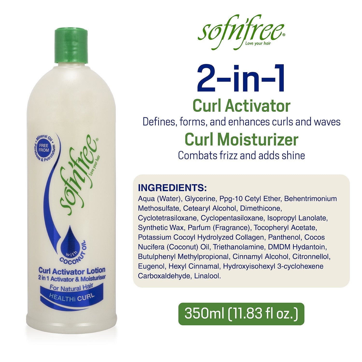 Sofn’Free Moisturizer & Curl Activator for Natural Hair, Soft Curls, and Waves 750ml