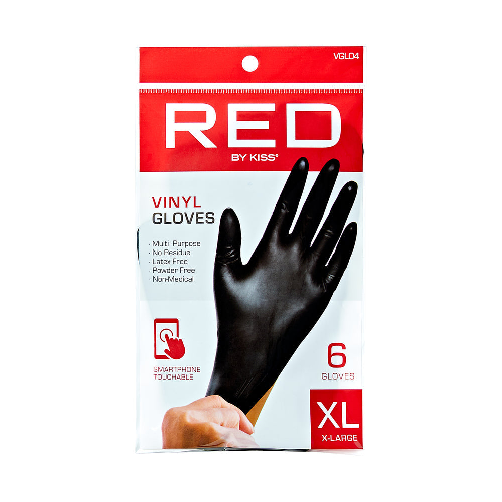 Red By Kiss Black Vinyl Gloves (6pcs)  For Professionals & Beginners