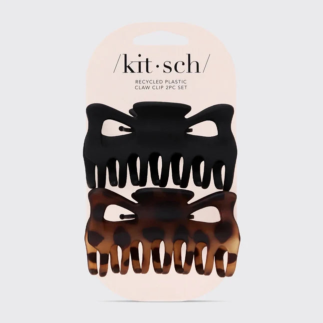 Kitsch Recycled Plastic Large Claw Clip 2pc Set - Black & Tort