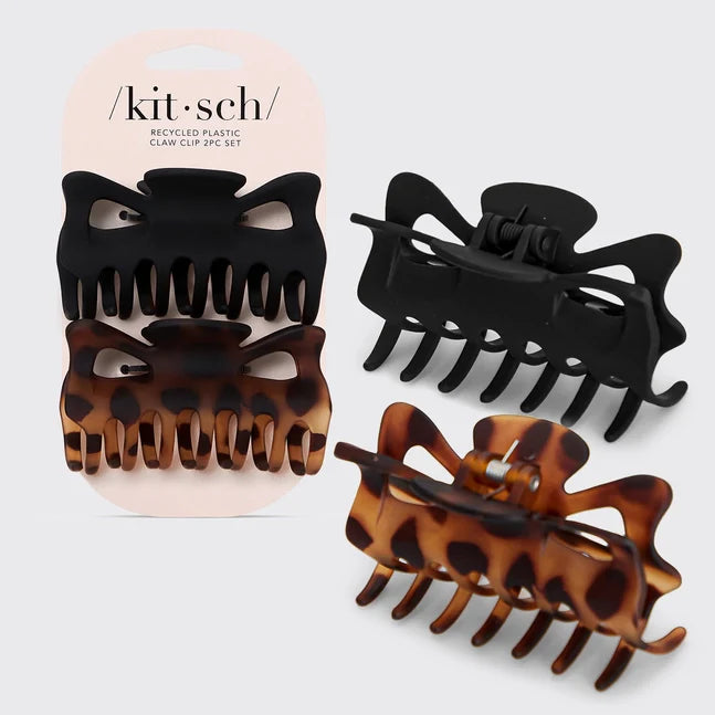 Kitsch Recycled Plastic Large Claw Clip 2pc Set - Black & Tort