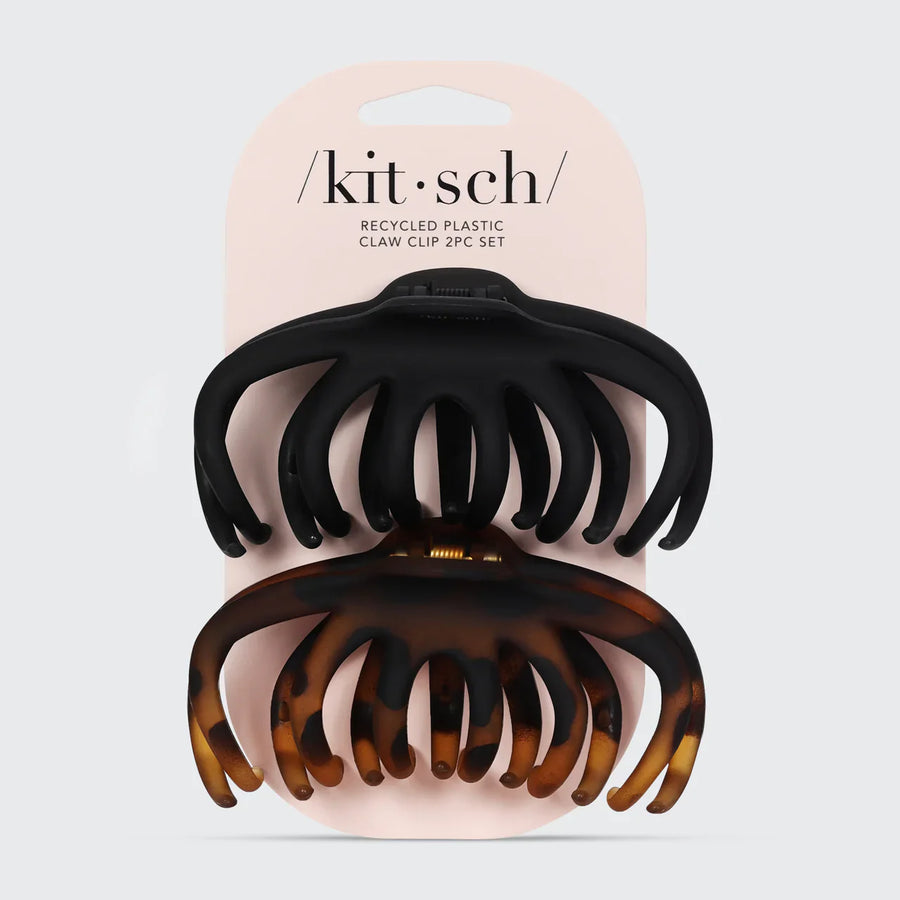 Kitsch Recycled Plastic Octopus Claw Clip 2pc Set - Black & Tort