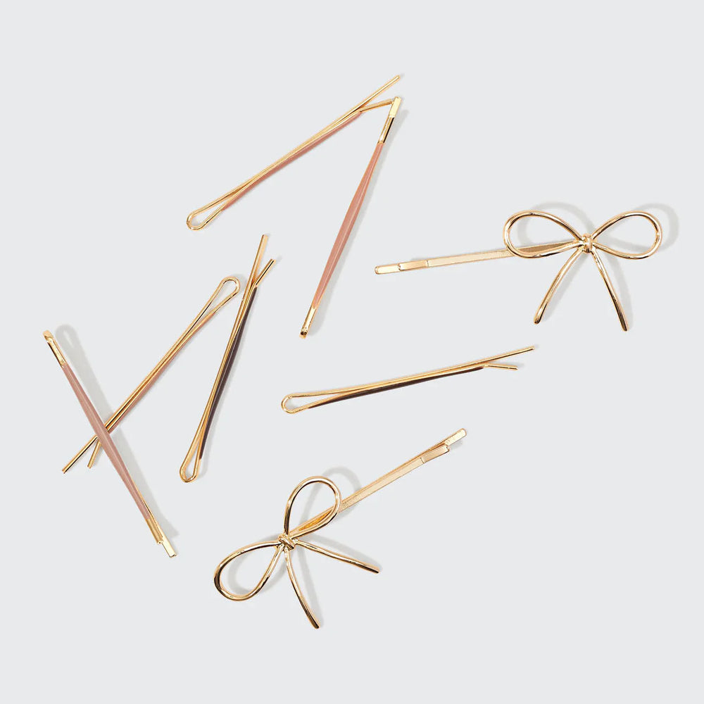 Kitsch Metal Enamel Cloud & Bow Bobby Pins 8pc Set - Rosewood