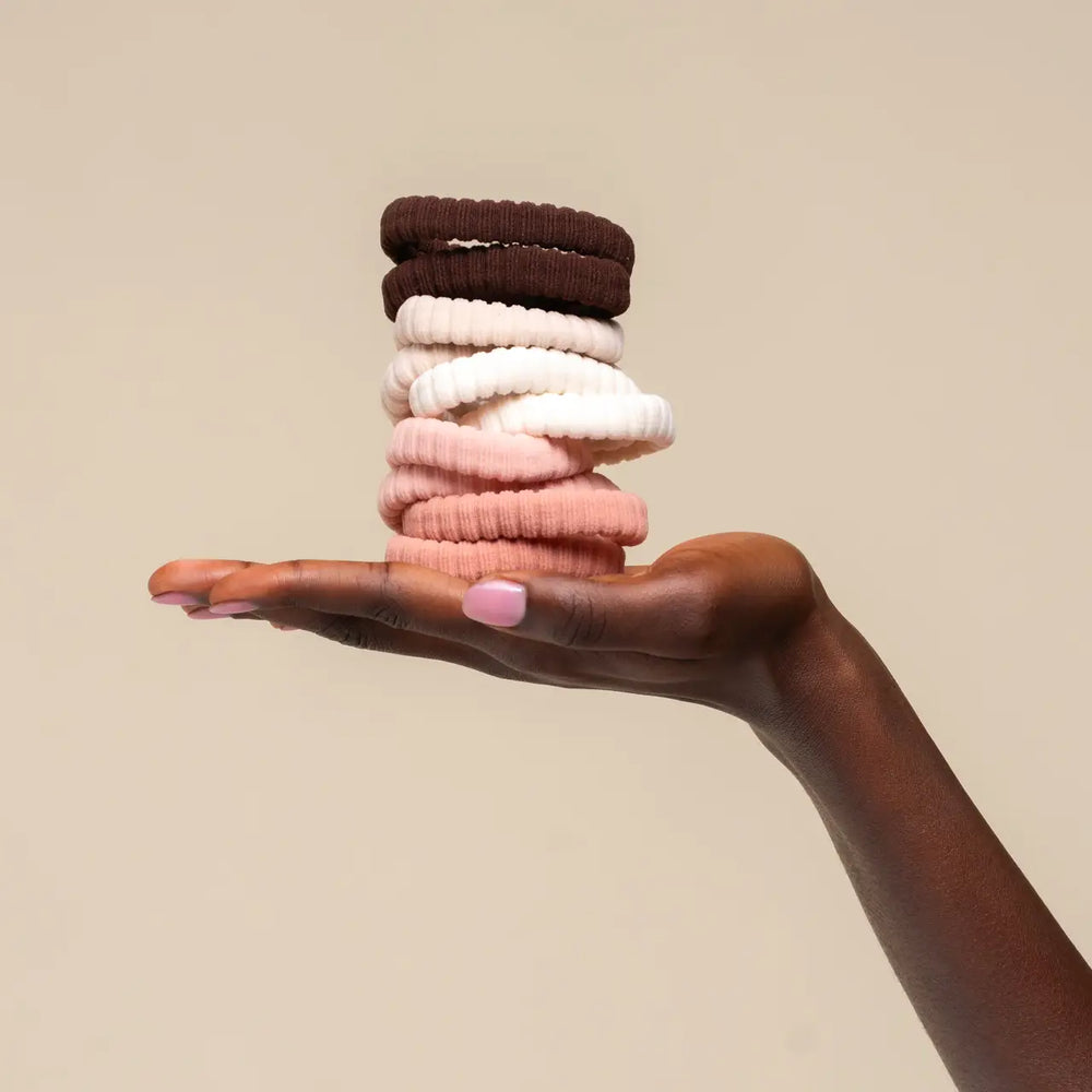 Kitsch Recycled Fabric Ribbed Hair Elastics 10pc Set - Blush