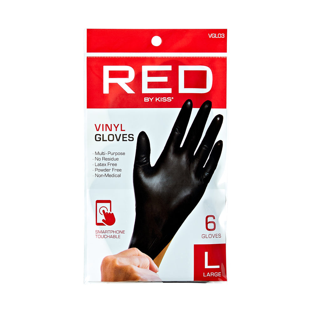 Red By Kiss Black Vinyl Gloves (6pcs)  For Professionals & Beginners