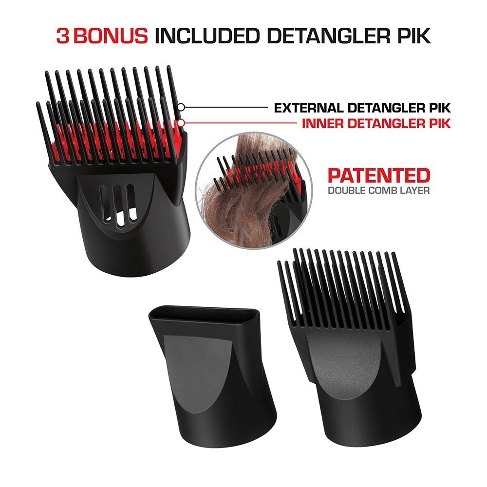 Red By kiss 2000 Ceramic Detangler Dryer 3 Styling Attachments