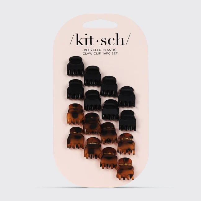 Kitsch Recycled Plastic Mini Classic Claw Clips 16pc - Black & Tort