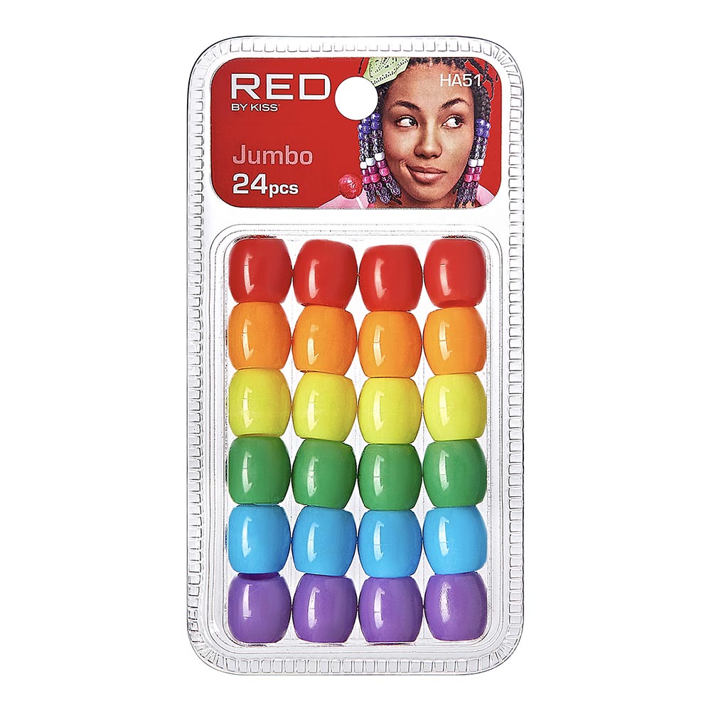 Red By Kiss Jumbo Hair Beads (24pcs)  Colored Beads for Braid and Jewelry Making