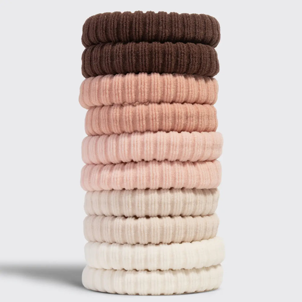 Kitsch Recycled Fabric Ribbed Hair Elastics 10pc Set - Blush