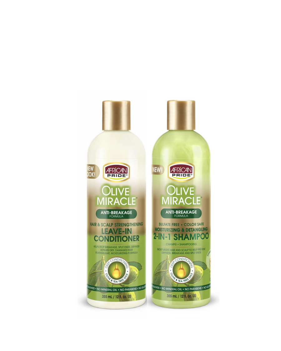 African Pride Olive Miracle Dual-Action Shampoo + Leave-In Conditioner, 12oz