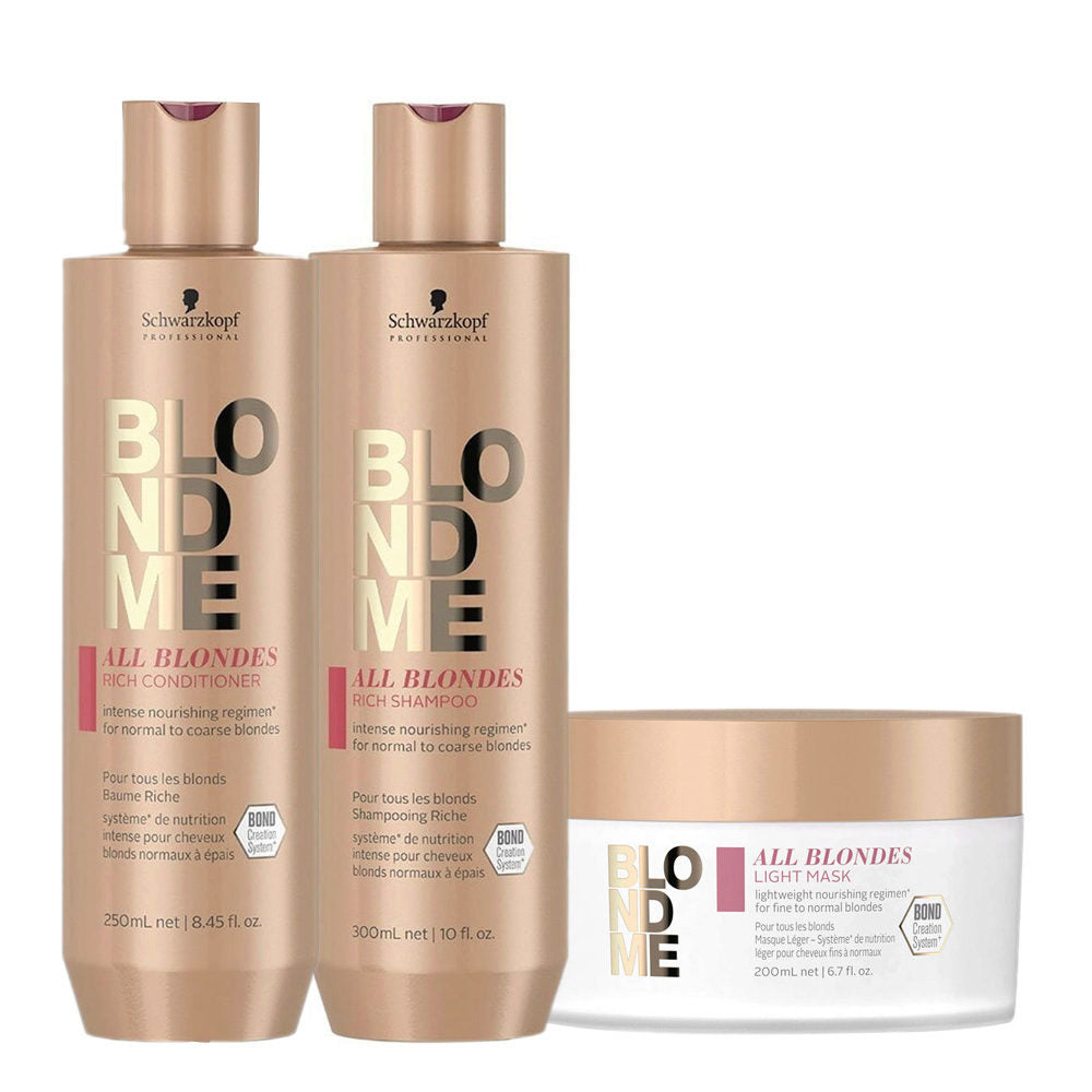 Schwarzkopf Professional BlondMe All Blondes Rich Shampoo 300ml + Conditioner 250ml + Mask 200ml