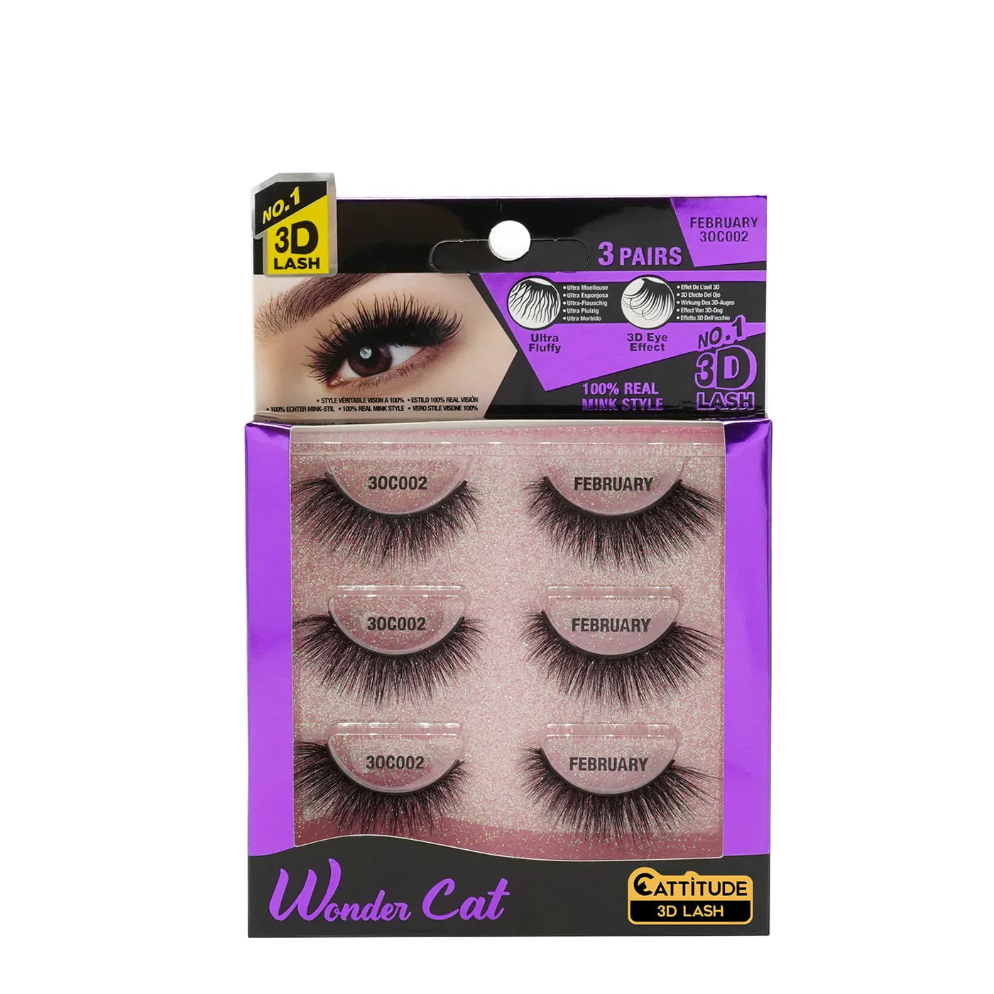 Ebin New York Wonder Cat Faux Mink 3D Lashes 3 Pairs