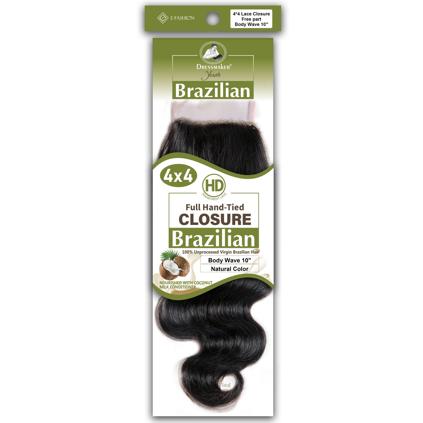 Dressmaker Youth 100% Unprocessed Virgin Brazilian HD Free Part Closure 4x4 Body Wave