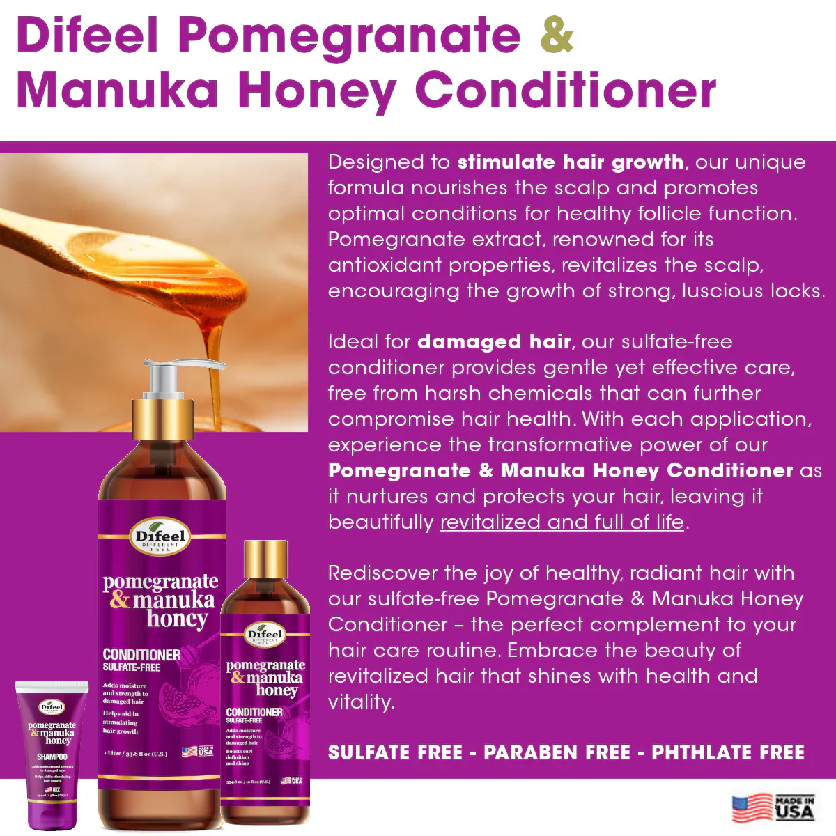 Difeel Pomegranate & Manuka Honey Sulfate-Free Conditioner 74ml