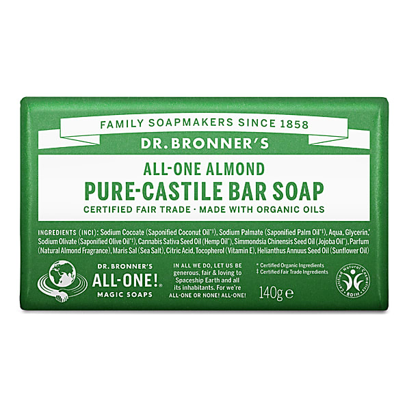 Dr. Bronner Almond Unscented Pure-Castile Bar Soap 140g