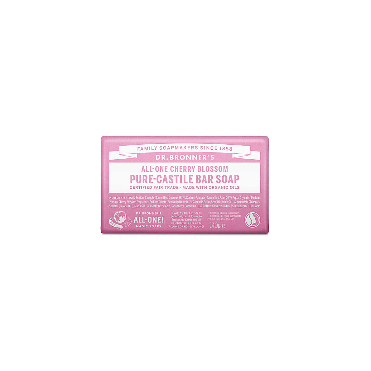 Dr. Bronner Cherry Blossom Unscented Pure-Castile Bar Soap 140g