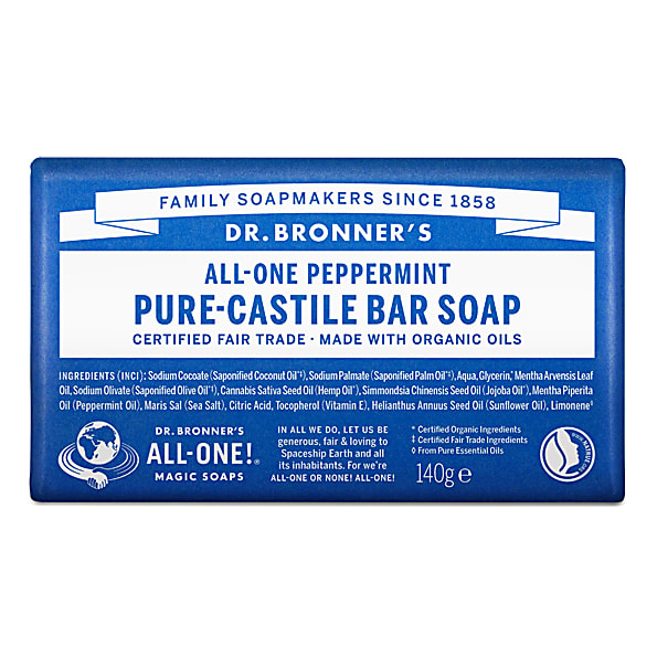 Dr. Bronner Peppermint Unscented Pure-Castile Bar Soap 140g