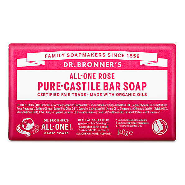 Dr. Bronner Rose Unscented Pure-Castile Bar Soap 140g