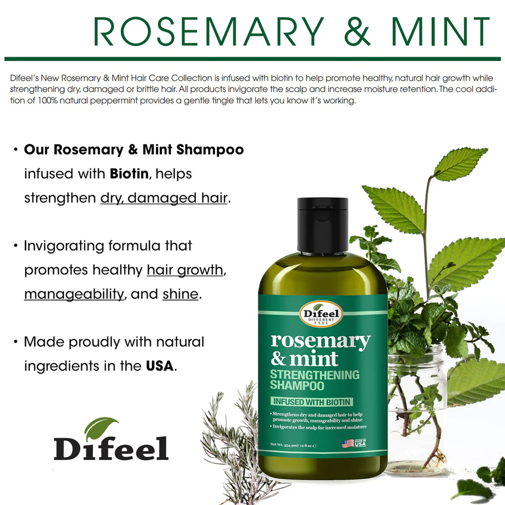 Difeel Rosemary & Mint Hair Strengthening Shampoo with Biotin 354ml