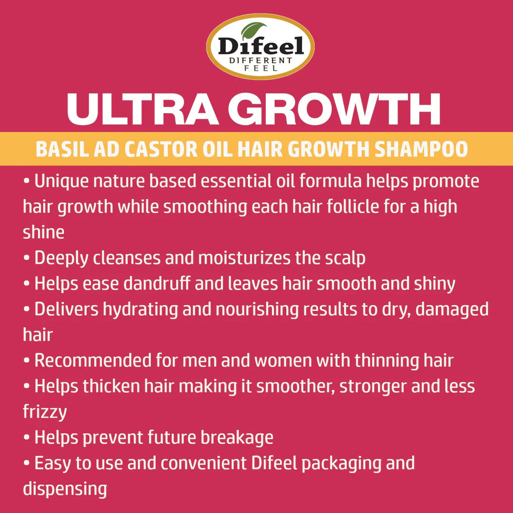 Difeel Ultra Growth Basil & Castor Oil Pro Growth Shampoo 1Liter
