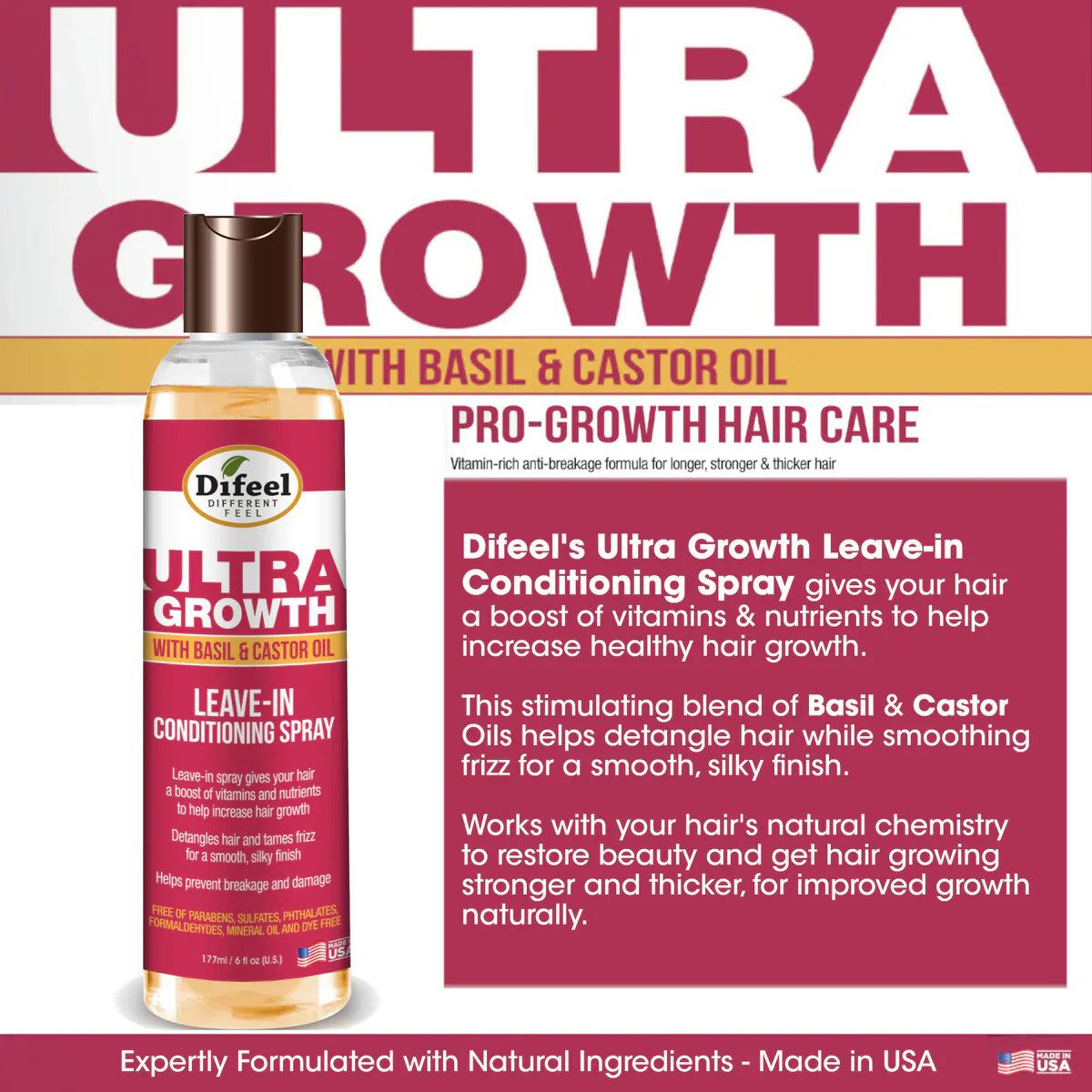 Difeel Ultra Growth Basil & Castor Hair Oil Leave-In Conditioning Spray 235ml