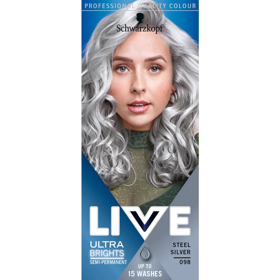 Schwarzkopf Live Ultra Brights Semi-Permanent Hair Colour Dye 098 Steel Silver