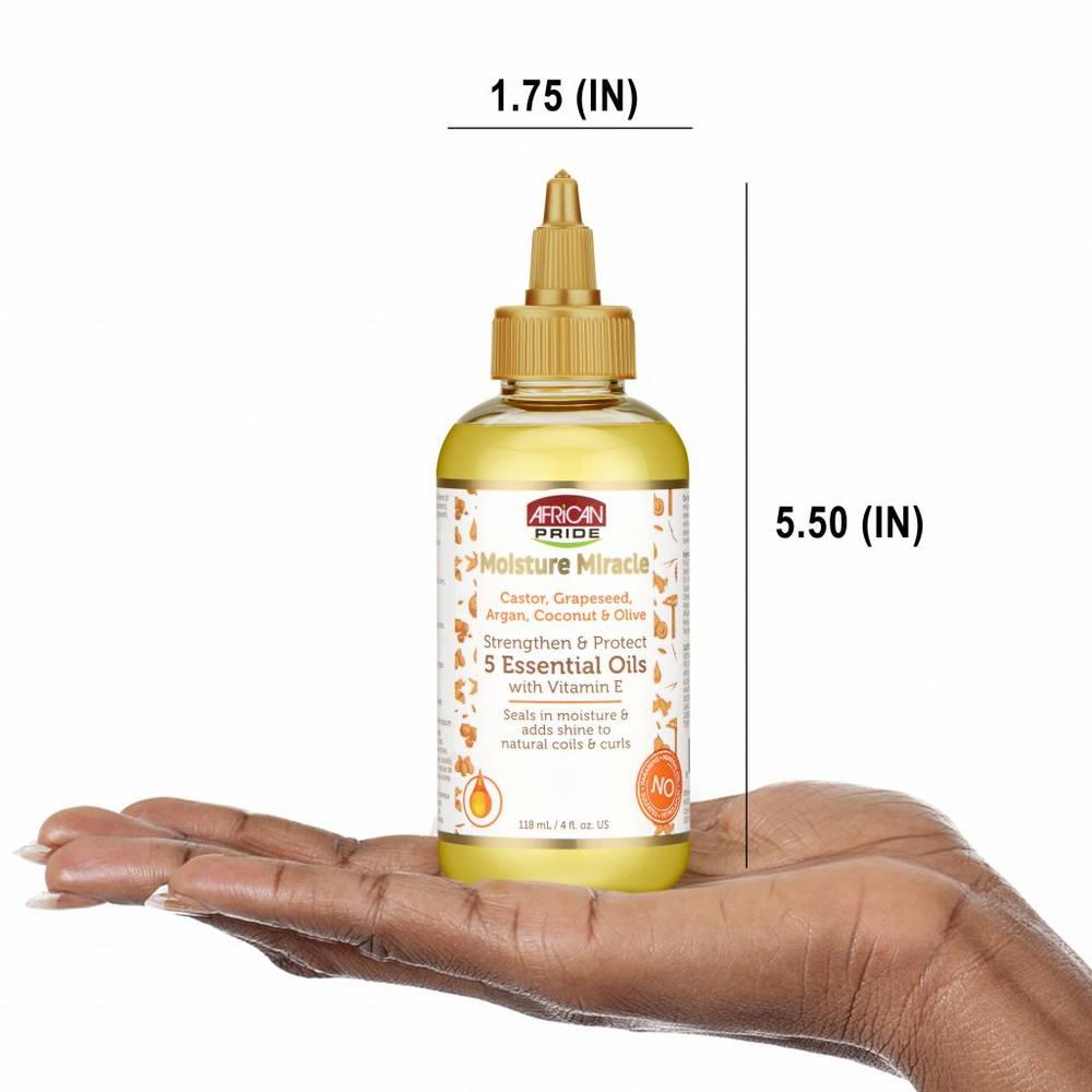 African Pride Moisture Miracle 5 Essential Oils (Castor, Grapeseed, Argan, Coconut & Olive) 118ml/4oz