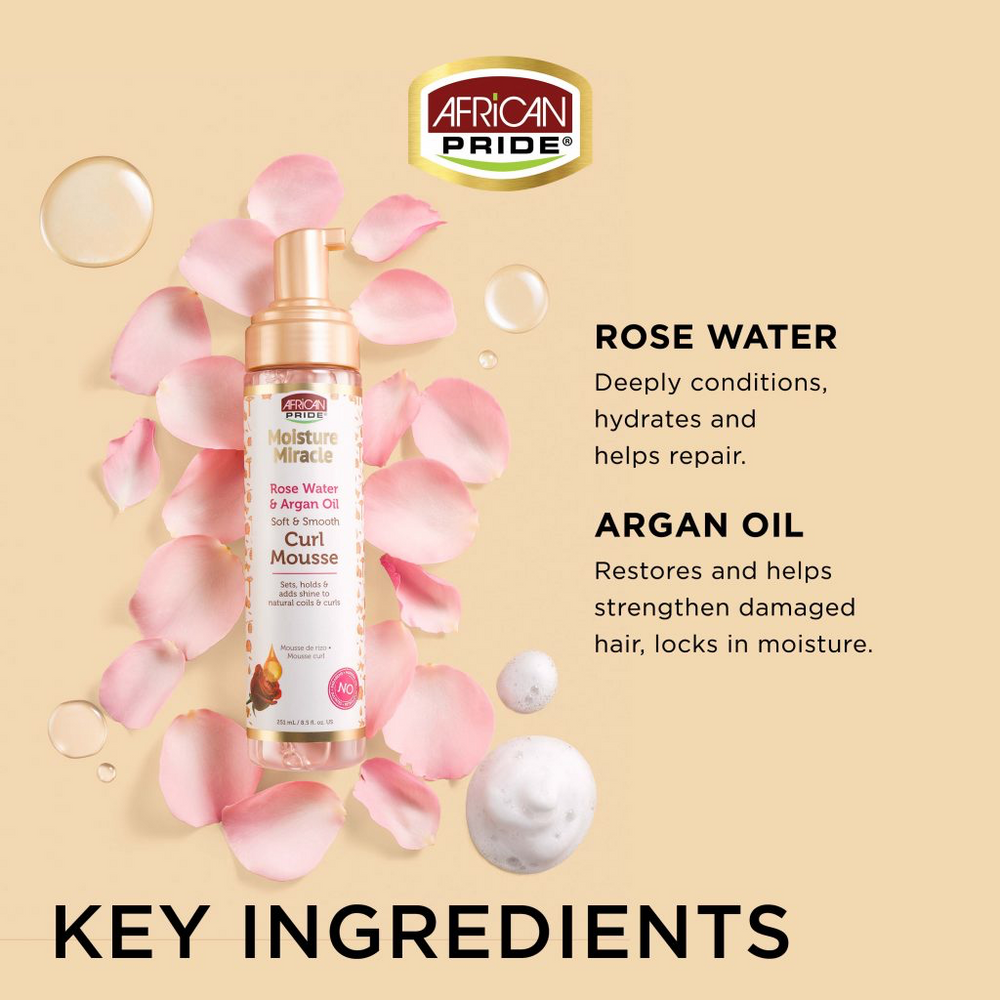 African Pride Moisture Miracle Rose Water & Argan Oil Curl Mousse  251ml/8.5oz