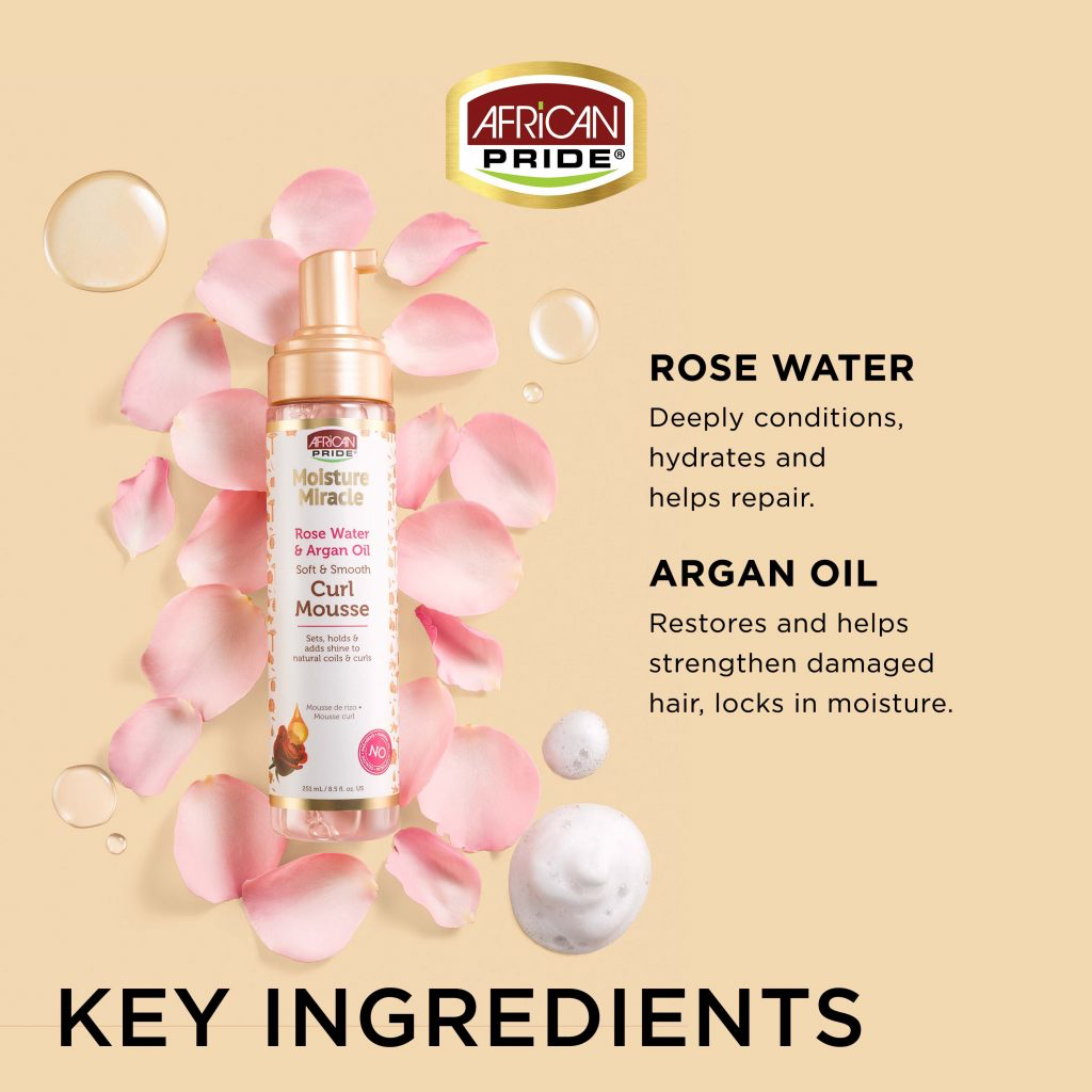 African Pride Moisture Miracle Rose Water & Argan Oil Curl Mousse  251ml/8.5oz