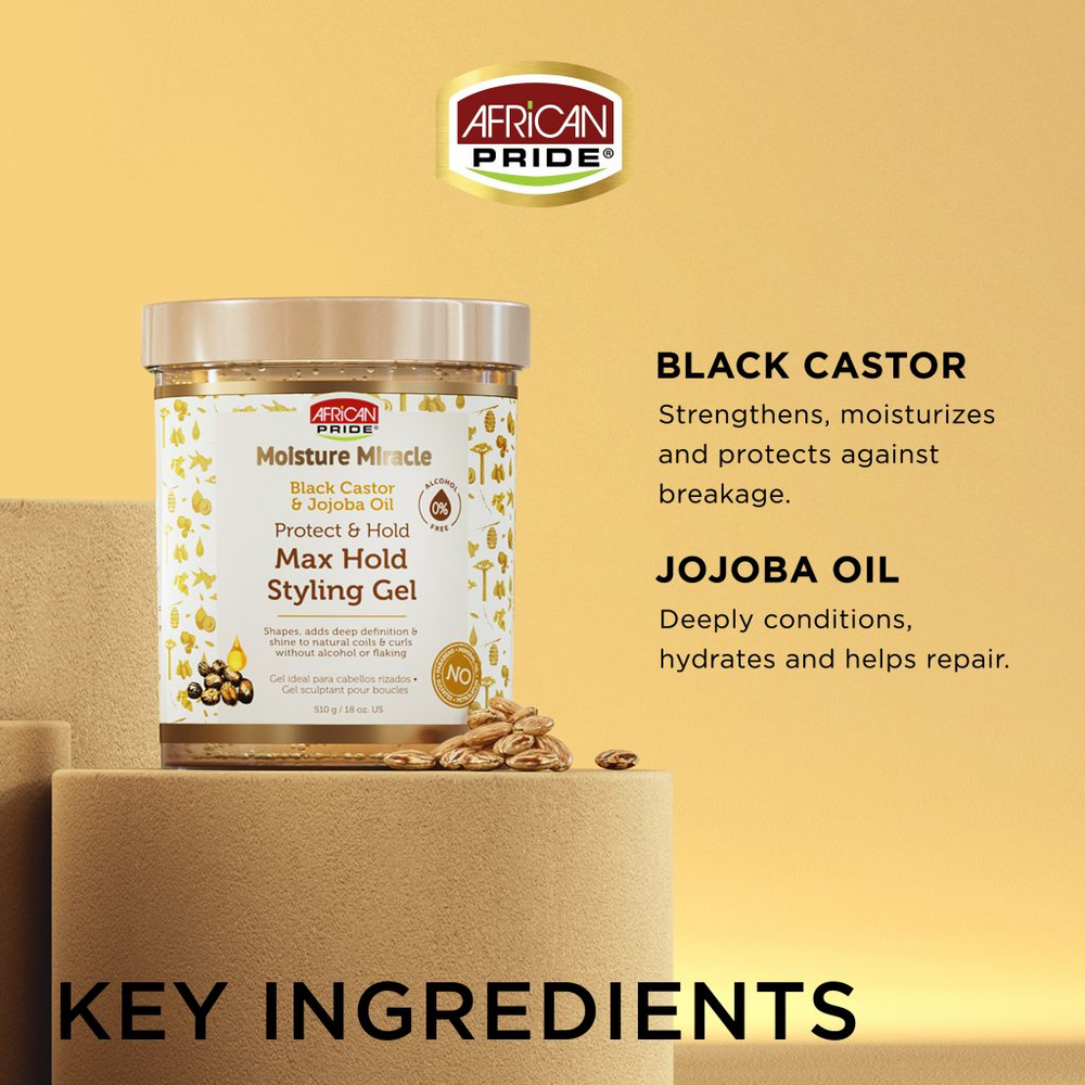 African Pride Moisture Miracle Black Castor & Jojoba Oil Max Hold Styling Gel 510g/18oz