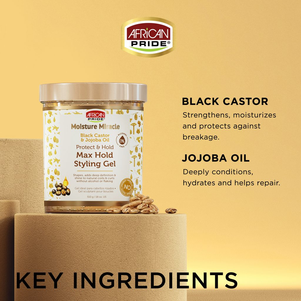 African Pride Moisture Miracle Black Castor & Jojoba Oil Max Hold Styling Gel 510g/18oz