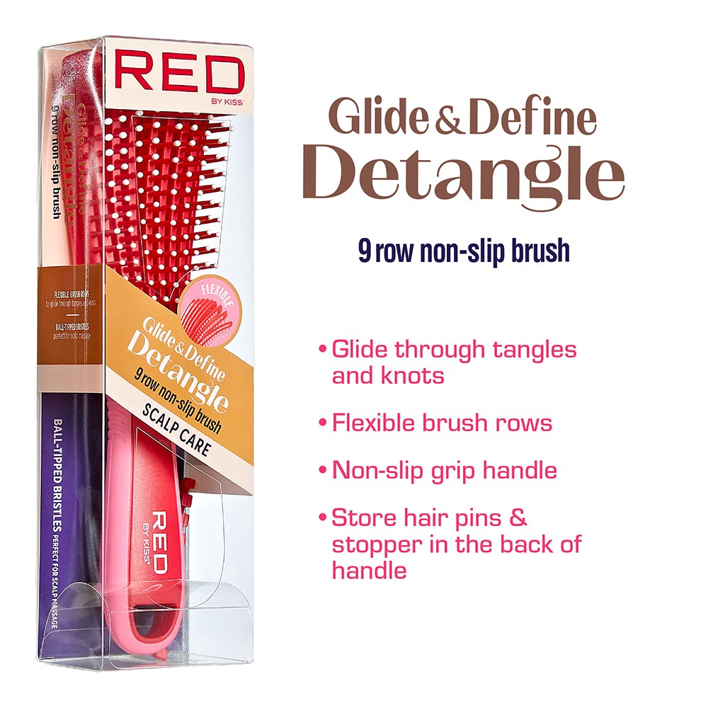 Red By Kiss EZ Glide 9 row non slip Detangling Brush