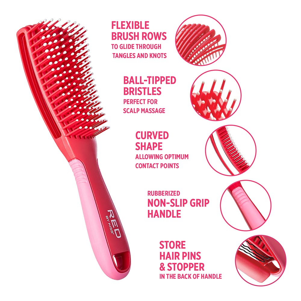 Red By Kiss EZ Glide 9 row non slip Detangling Brush