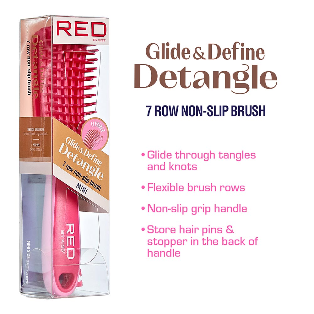 Red By Kiss EZ Glide 7 row non slip Detangling Brush mini