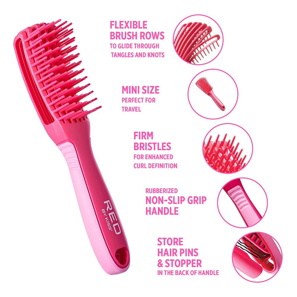Red By Kiss EZ Glide 7 row non slip Detangling Brush mini