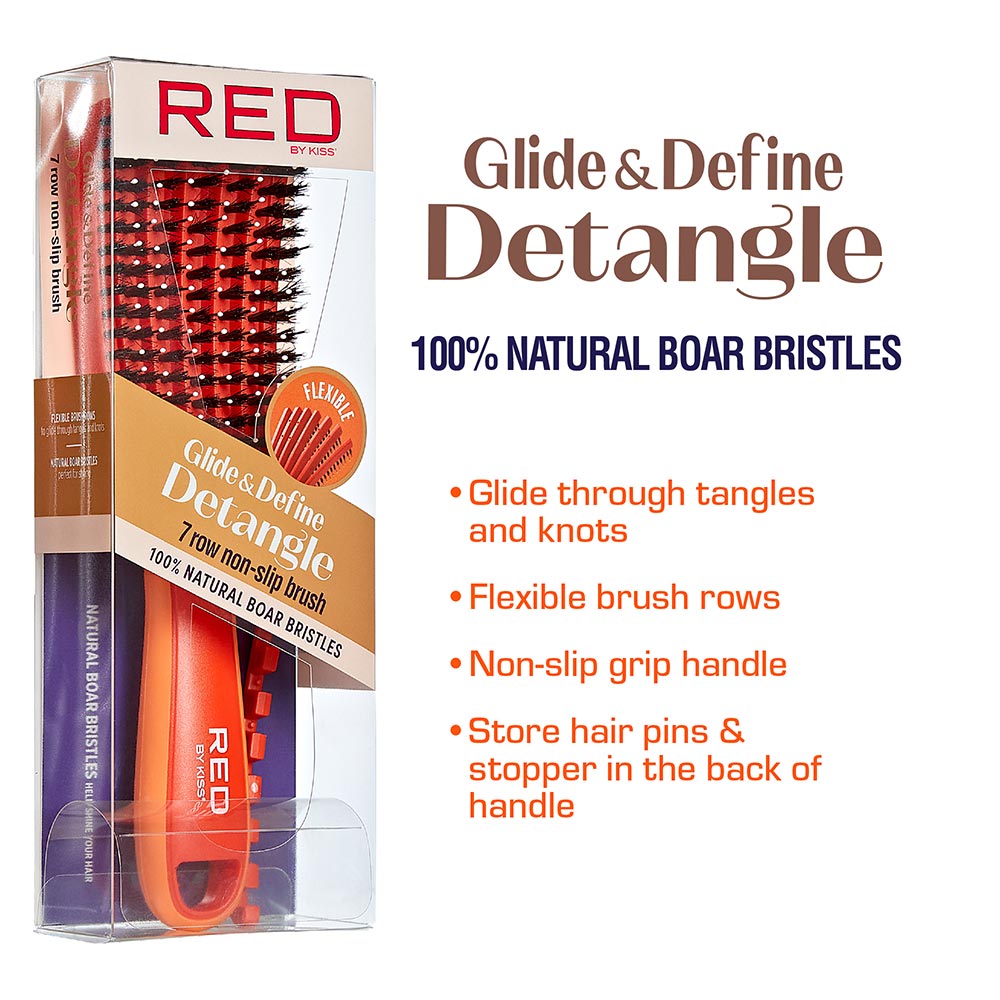 Red By Kiss EZ Glide 7 row non slip Detangling Brush boar