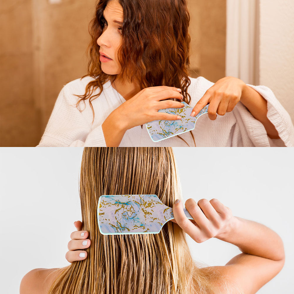 Red By Kiss Square Paddle Designed Brush – Aqua Marble  Wet To Dry Detangling