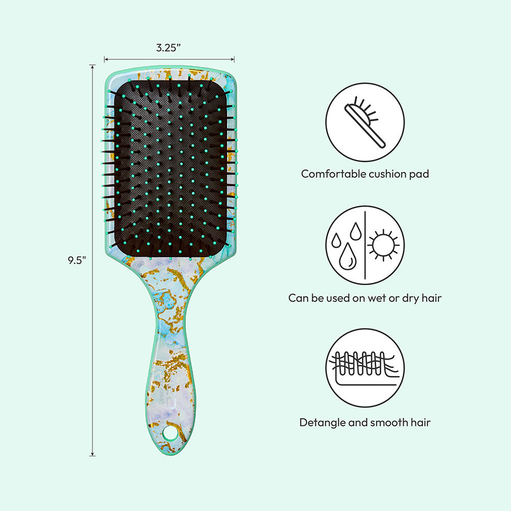 Red By Kiss Square Paddle Designed Brush – Aqua Marble  Wet To Dry Detangling