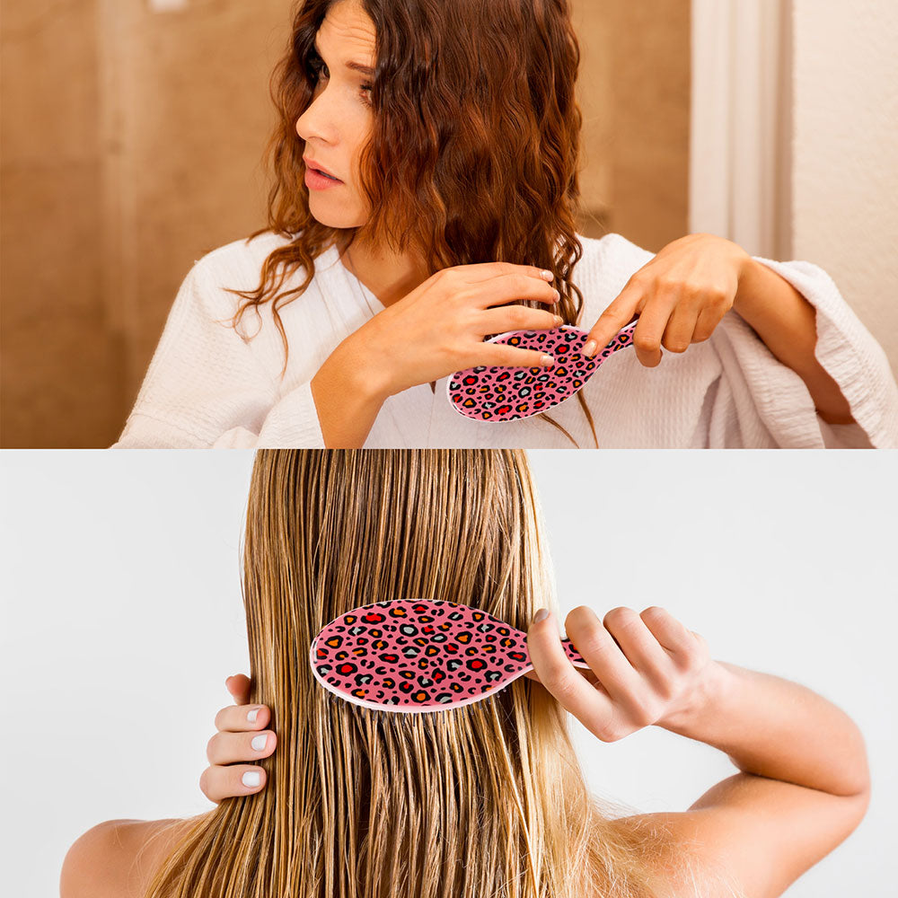 Red By Kiss Oval Designed Brush – Pink Leopard  Wet To Dry Detangling