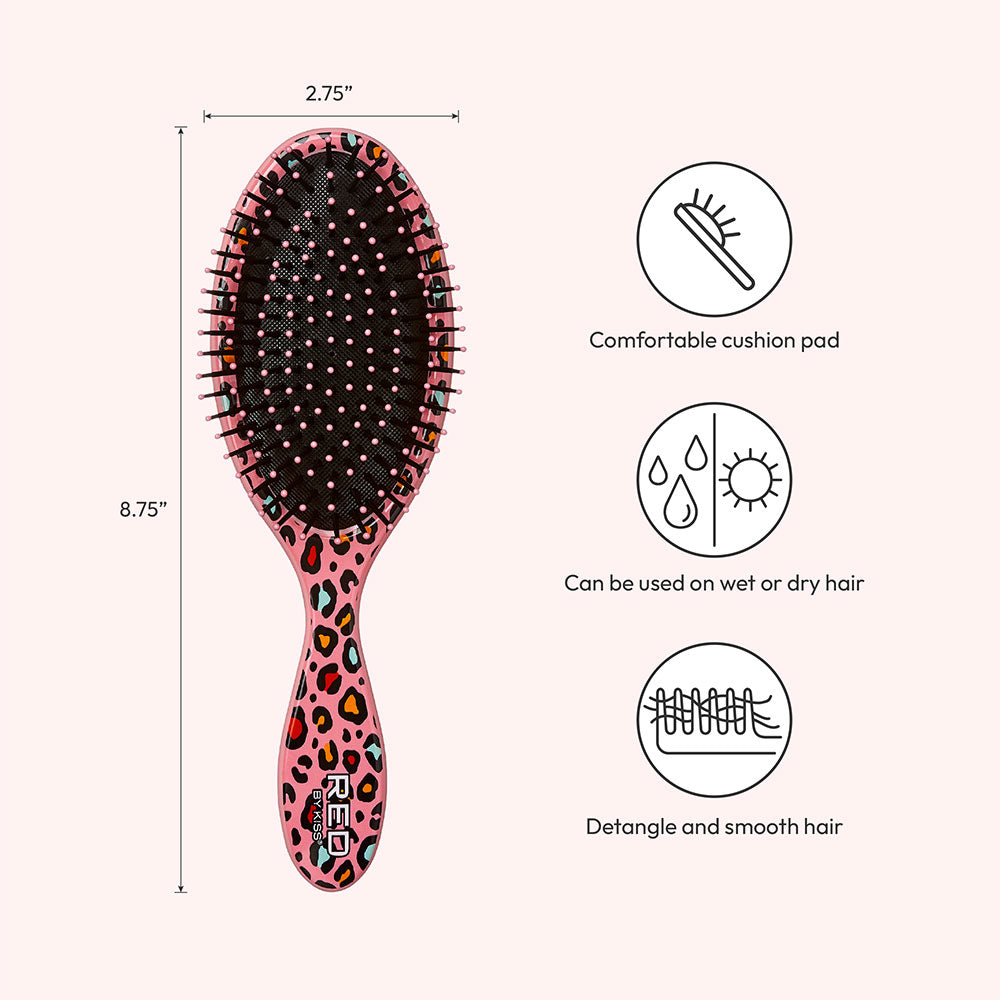 Red By Kiss Oval Designed Brush – Pink Leopard  Wet To Dry Detangling